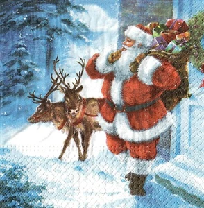 4 einzelne Papierservietten Decoupage Basteln Tisch Weihnachten Santa Winter Hirsch 26 - Bild 1 von 3