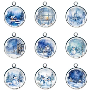 Christmas Scenes Glass Cabochon Charms, Jewelry Making Charms - Picture 1 of 20