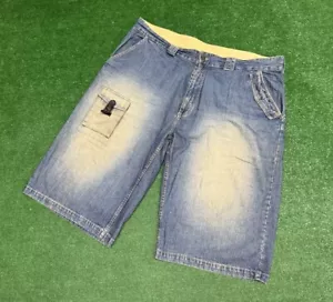 VINTAGE Y2K BAD BOY Blue Baggy Denim Jean Shorts Mens 42 Hip Hop Notorious BIG - Picture 1 of 4