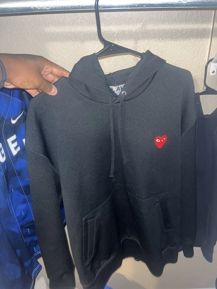 Comme des Garçons PLAY Pullover Negro Rojo Corazón Cordón Sudadera con Capucha Auténtica Talla M Foto 1 de 2