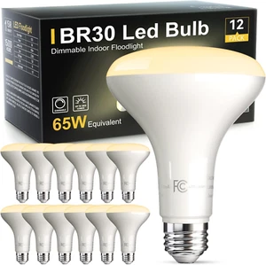 12 Pack BR30 Led Bulbs 65W Equivalent, Dimmable Indoor Flood Lights Bulb, E26 Ba - Picture 1 of 7