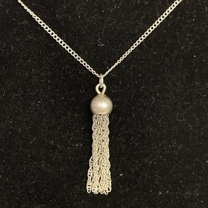 Vintage Sterling 925 Multi Strand Tassel Pendant 15” Necklace Delicate - Picture 1 of 5