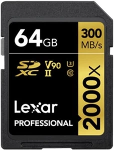 Lexar Professional 64GB SDXC Memory Card 2000x Gold UHS-II V90 U3 8K 300MB/s - Picture 1 of 3