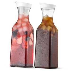Plastic 50 Oz Water Carafe with Flip Top Lid, Set of Square Base Juice 2 - Picture 1 of 7