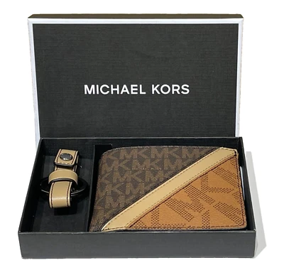 MICHAEL KORS MENS GIFTING SLIM BIFOLD WALLET KEY FOB IN BOX MK BROWN MULTI - Image 1 of 4
