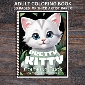 Pretty Kitty - Spiral Bound Adult Coloring Book - Thick Artist Paper - Picture 1 of 2