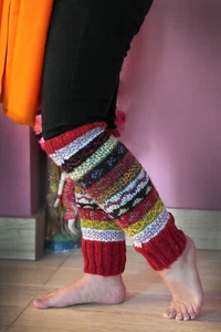 Red Green and mixed colors woolen leg warmers - Picture 1 of 6