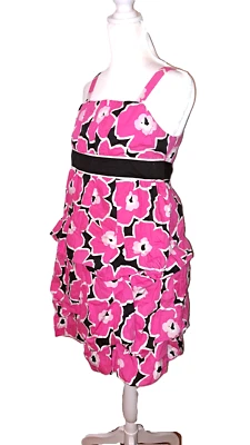 Girls AMY BYER pink black floral party dress 16 tiered puff hem cotton y2k white - Image 1 of 4