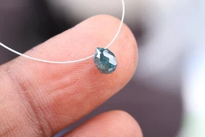 0.78Ct Natural Blue Green Loose Briolette Cut 5.20MM Drilled Diamond DB140 - Picture 1 of 11