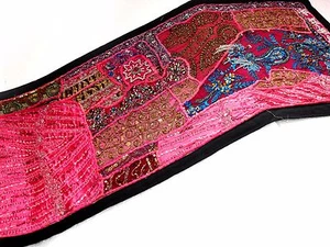 Table Linens Runner Wall Tapestry Hanging Beads Hand Embroidered Patchwork - Picture 1 of 5