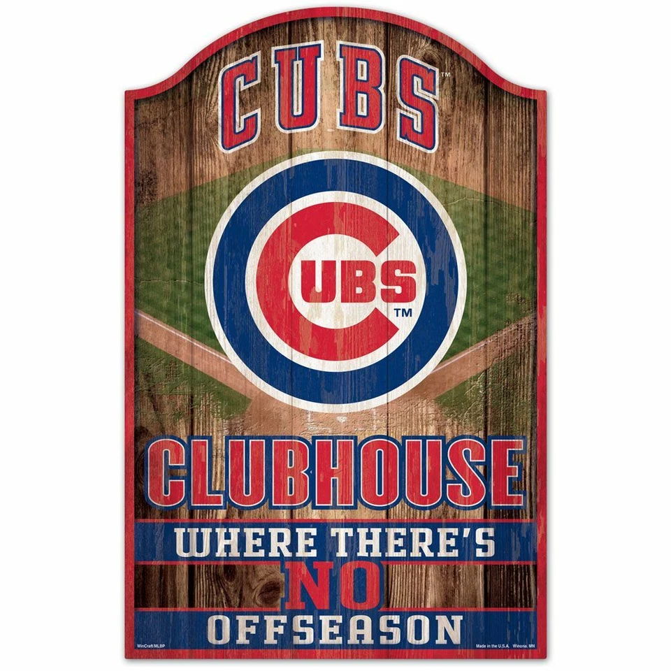 CHICAGO CUBS CLUBHOUSE THERE'S NO OFFSEASON WOOD SIGN 11"x17" NEW WINCRAFT 🐻  - Image 1 of 1