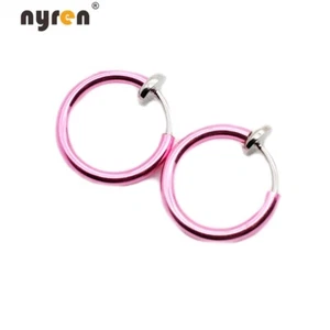Multi Color Fake Piercing Earring Ring Hoop Ear Lip Nose Body Septum Piercing - Picture 1 of 27