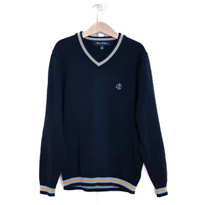 Brooks Brothers Kids Sweater Boys Size L Cotton Blue V-Neck Contrast Trim Preppy - Picture 1 of 6