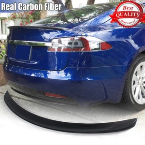 For Tesla Model S Sedan 2012-23 Gloss Carbon Fiber Rear Boot Trunk Spoiler Wing - Picture 1 of 12