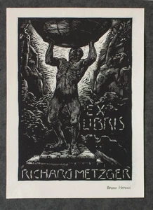 Bruno Héroux Ex Libris R Metzger Jugendstil Leipzig Original Holzstich um 1900 - Picture 1 of 2