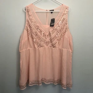 Torrid Damen 3X Pfirsich Top Schößchen Chiffon Pailletten Perlen verziert Neu mit Etikett *LESEN - Bild 1 von 8