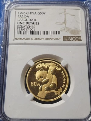 1996 1/2 oz China Gold Panda NGC UNC Details 50 Yuan Large Date - Image 1 of 2