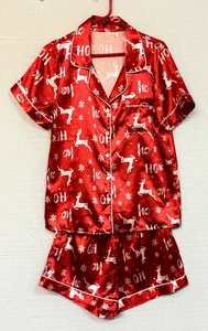 EUC 2-teiliges Pyjama Set, Button Down Kragen Oberteil & kurze Hose rot & weiß S - Bild 1 von 8