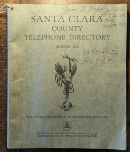 1944 WWII Era Santa Clara County, California CA Telephone Directory Book - Picture 1 of 24