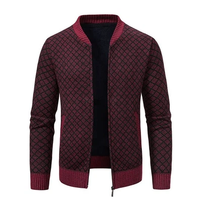 Men Zipper Knitted Cardigan Stand Up Collar Sweater Jacket Autumn Casual Loose - Image 1 of 4