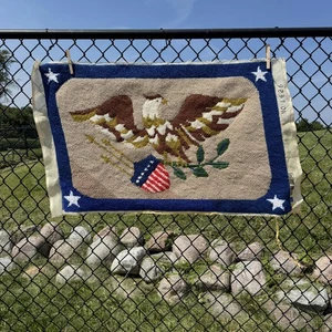 Vintage Patriotic Bald Eagle Needlepoint Canvas Tapestry USA Shield Stars #1426 - Picture 1 of 6