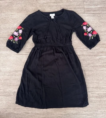 Antiguo Vestido Azul Marino Niñas Negro Bordado Talla M (8) Floral Boho Estilo Campesino Foto 1 de 4