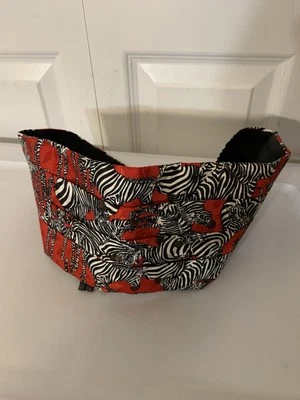 Nicole Miller Cummerbund estampado de cebra rojo negro blanco estampado 100 % seda Foto 1 de 4