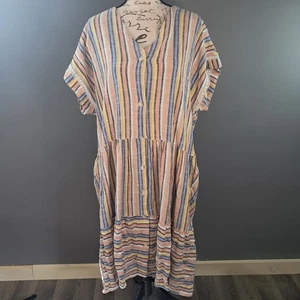 Next Multi Stripe Linen Blend Tiered Mini Dress Size XL - Picture 1 of 7