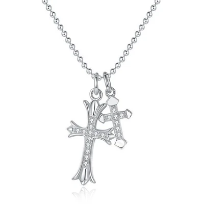 Round Full Moissanite Cross Pendant Necklace 925 Sterling Silver Chain Hip Hop - Image 1 of 4