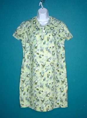 Vtg 60s Cotton house Dress Mint Green W/ Blue Flowers VOLUP Sz XL - Image 1 of 4