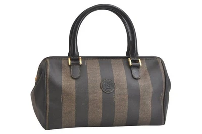Authentic FENDI Pequin 2Way Shoulder Hand Bag PVC Leather Brown Black 4190N - Image 1 of 4