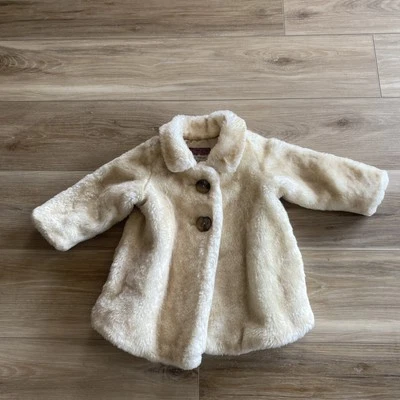 Antiguo Abrigo Chaqueta Azul Marino Imitación Piel Beige Forrado Niña Talla 18-24 M Cálido Hermoso De Colección Foto 1 de 4