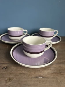 VIVO Villeroy & and Boch JUST VIOLET Tea Coffee Cups & Saucers X3 - Picture 1 of 9