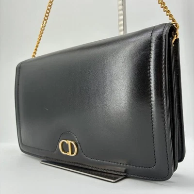 Auténtico bolso de hombro CHRISTIAN DIOR CD dorado con cadena de cuero negro para mujer Foto 1 de 4