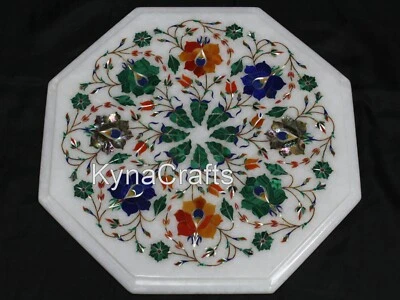 Patio End Table with Multicolor Stone Inlay Work Octagon Marble Coffee Table Top - Image 1 of 4