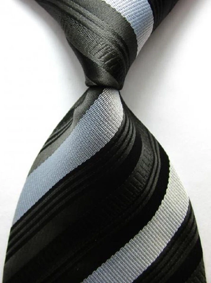 Модный аксессуар черный и белый в полоску шелк классический сплетенный галстук - мужской галстук - Изображение 1 из 1