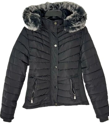 Snobbish Collection Girls Hooded Fitted Puffer Jacket Black Size M 10-12 - Image 1 of 4