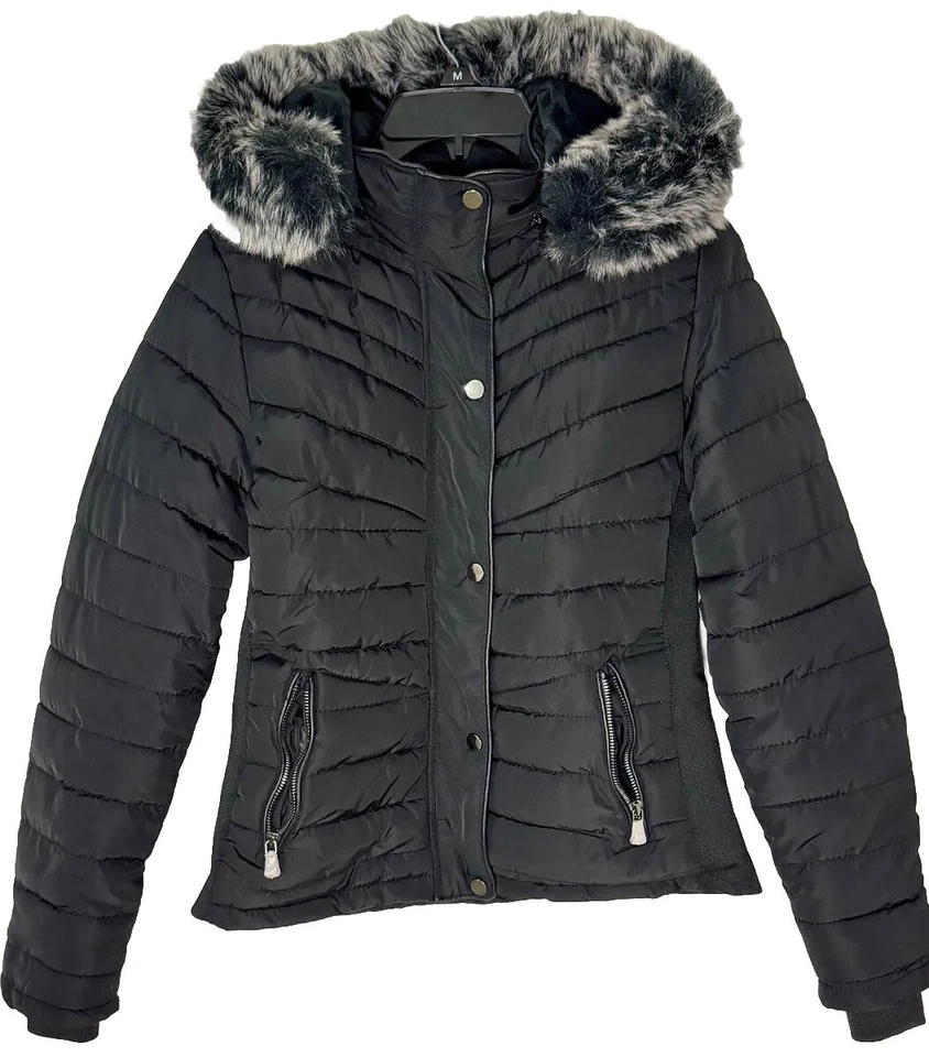 Snobbish Collection Girls Hooded Fitted Puffer Jacket Black Size M 10-12 - Image 1 of 4