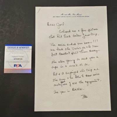 Rare STAN MUSIAL Signed Hand Written Letter-Great Content-HOF-CARDINALS-PSA - Image 1 of 4