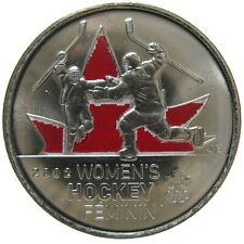 Canada 2009 25 cents couleur hockey sur glace féminin BU (à partir d'un rouleau neuf)