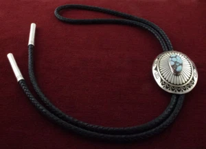 Natural Golden Hill Turquoise Overlay Bolo Tie By Navajo Artist Charlie John - Picture 1 of 4