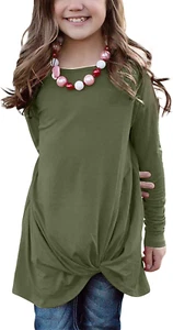 Girls Casual Tunic Tops Knot Front Long Sleeve Loose Soft Blouse T-Shirt Size 4- - Picture 1 of 12