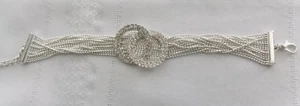 Silver Tone Rhinestone Circles Multi Strand Chain Clasp Bracelet #P2 - Imagen 1 de 8