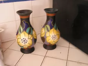 Antique vintage Pair Gouda Vases Beautiful - Picture 1 of 11