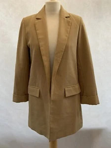 jacket blazer new look size 10 tan polyester blend open mid length womens - Picture 1 of 10