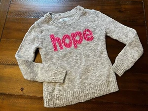 Euc Justice Girl's HOPE Gray Rhinestone Pink Sweater Size 7 - Picture 1 of 2