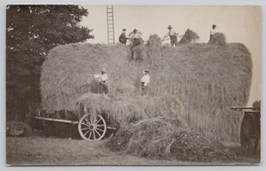 Maybe Exaggeration Postcard - People with Huge Pile of Hay on A Wagon - Picture 1 of 2