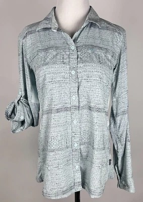 REI Roll-up L/S 'Sahara 图案纽扣衬衫'(通风/UPF/快速干燥)- S,绿色 — 第 1/4 张图片