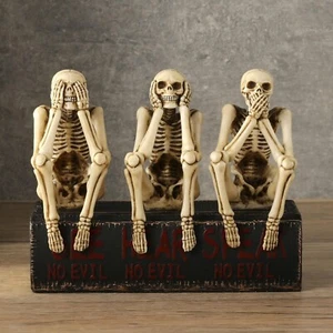 Three Wise Skeletons Sitting On Book See No Evil Hear No Evil Speak no Evil fig - Picture 1 of 6