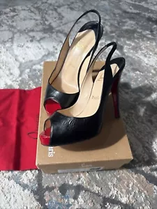 Christian Louboutin No Prive 120 Size 38 Black Slingback Open Toe Pump - Picture 1 of 15